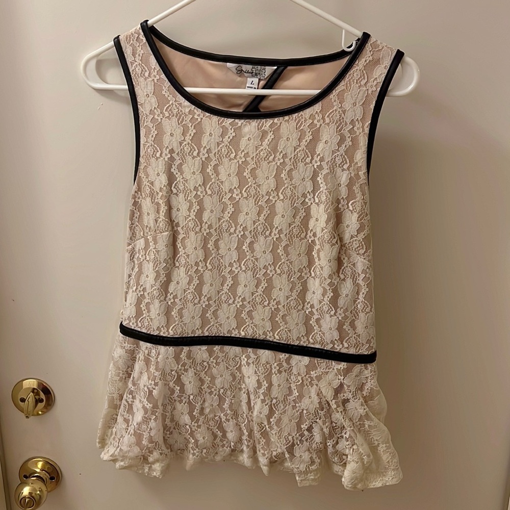 Cream blouse with leather